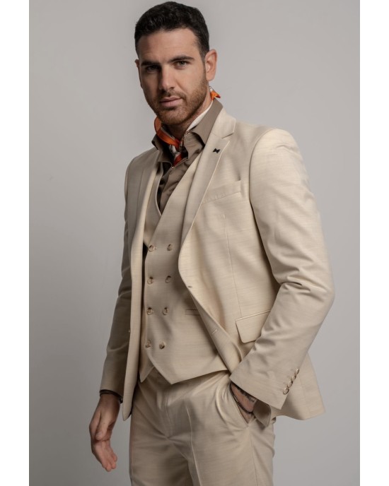 Κοστούμι Black Papigion Treviso Wool μπεζ SLIM FIT