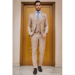 Κοστούμι Vittorio Montone μπεζ με καρό μπλε Κοστούμι Vittorio Montone μπεζ με καρό μπλε