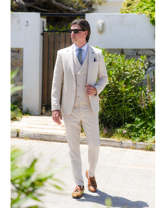 Κοστούμι Black Papigion Amalfi Λινό μπεζ SLIM FIT