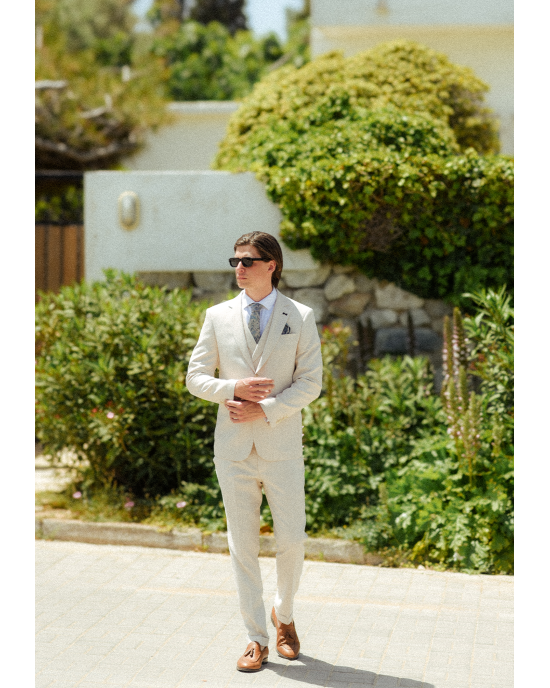 Κοστούμι Black Papigion Amalfi Λινό μπεζ SLIM FIT