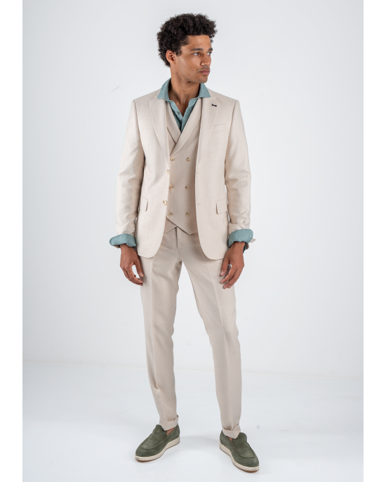 Κοστούμι Black Papigion Amalfi Λινό μπεζ SLIM FIT