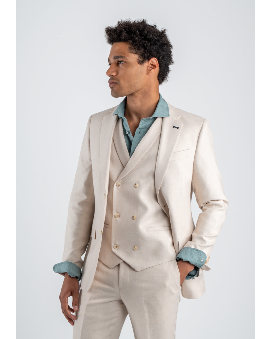 Κοστούμι Black Papigion Amalfi Λινό μπεζ SLIM FIT