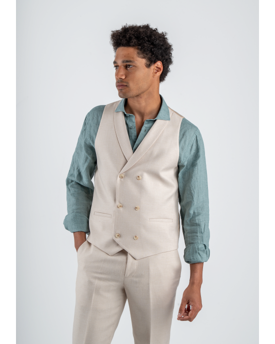 Κοστούμι Black Papigion Amalfi Λινό μπεζ SLIM FIT