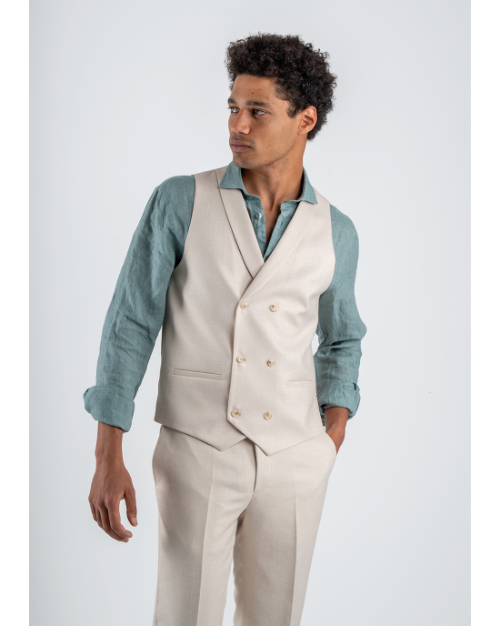 Κοστούμι Black Papigion Amalfi Λινό μπεζ SLIM FIT