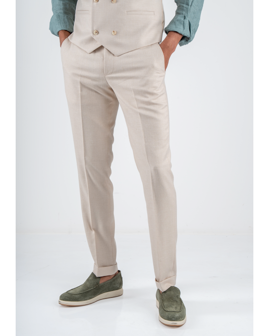 Κοστούμι Black Papigion Amalfi Λινό μπεζ SLIM FIT