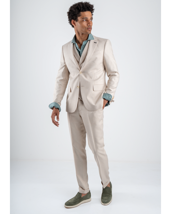 Κοστούμι Black Papigion Amalfi Λινό μπεζ SLIM FIT