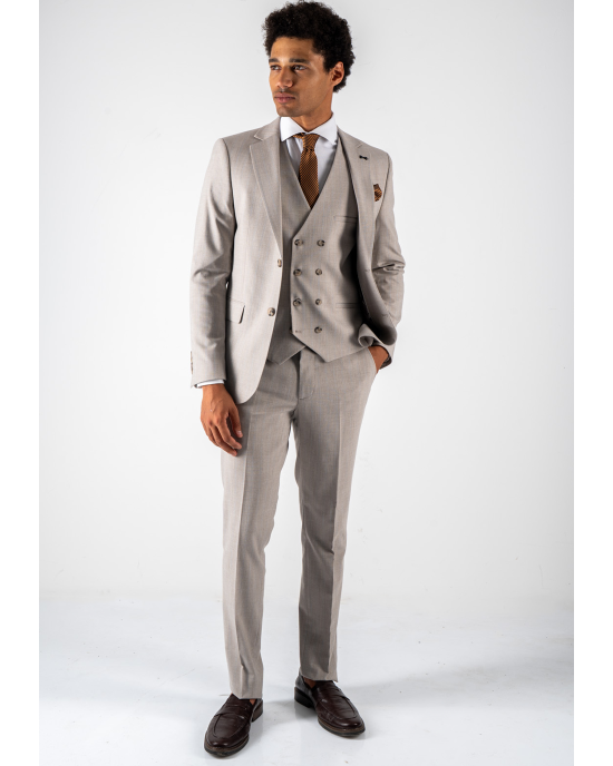 Κοστούμι Black Papigion Katania μπεζ με ρίγα γαλάζια SLIM FIT