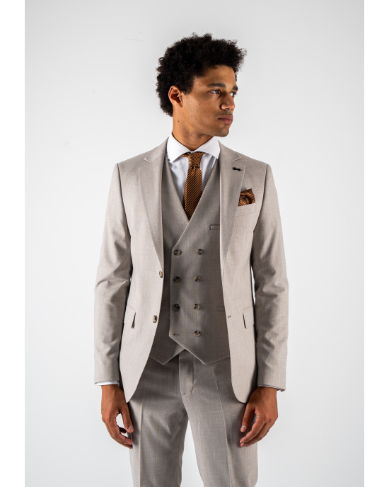 Κοστούμι Black Papigion Katania μπεζ με ρίγα γαλάζια SLIM FIT