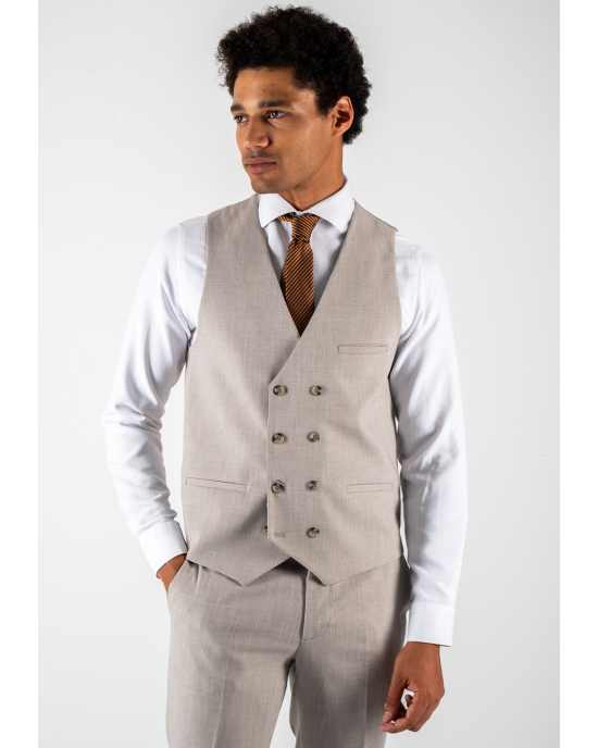 Κοστούμι Black Papigion Katania μπεζ με ρίγα γαλάζια SLIM FIT