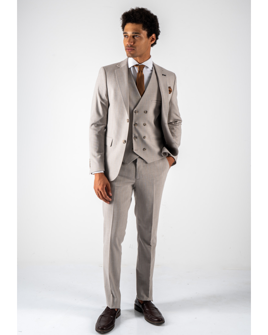 Κοστούμι Black Papigion Katania μπεζ με ρίγα γαλάζια SLIM FIT