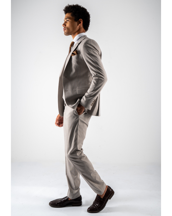 Κοστούμι Black Papigion Katania μπεζ με ρίγα γαλάζια SLIM FIT