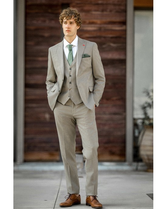 Κοστούμι Dezign μπεζ καρό SLIM FIT