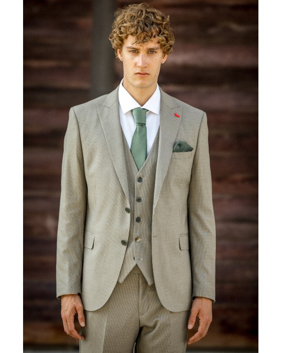 Κοστούμι Dezign μπεζ καρό SLIM FIT