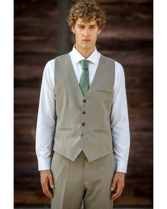 Κοστούμι Dezign μπεζ καρό SLIM FIT