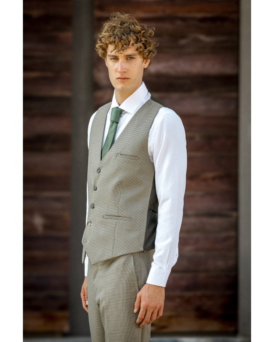Κοστούμι Dezign μπεζ καρό SLIM FIT