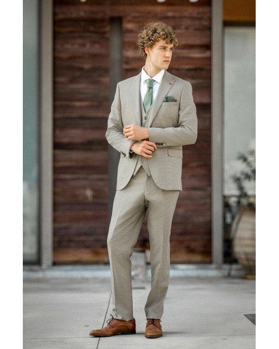 Κοστούμι Dezign μπεζ καρό SLIM FIT