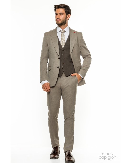 Κοστούμι Dezign μπεζ SLIM FIT