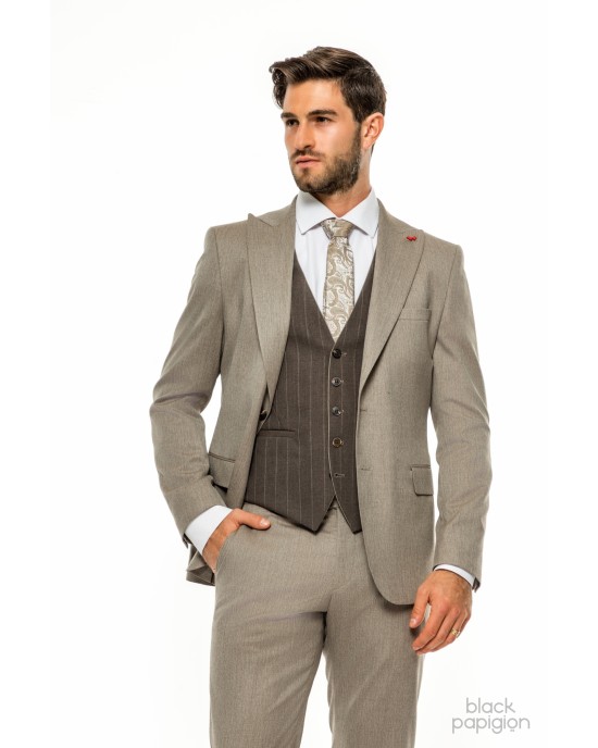 Κοστούμι Dezign μπεζ SLIM FIT