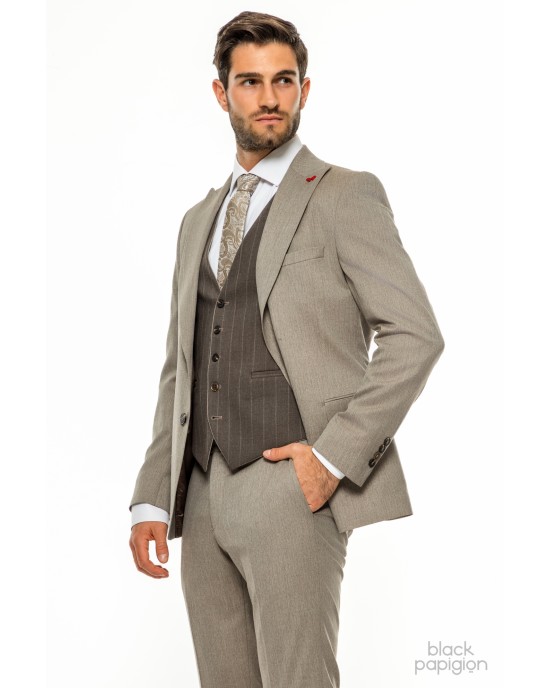 Κοστούμι Dezign μπεζ SLIM FIT