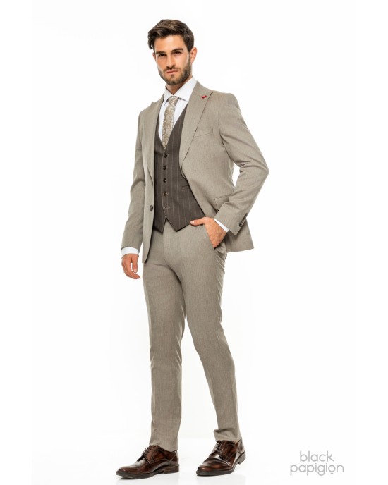 Κοστούμι Dezign μπεζ SLIM FIT