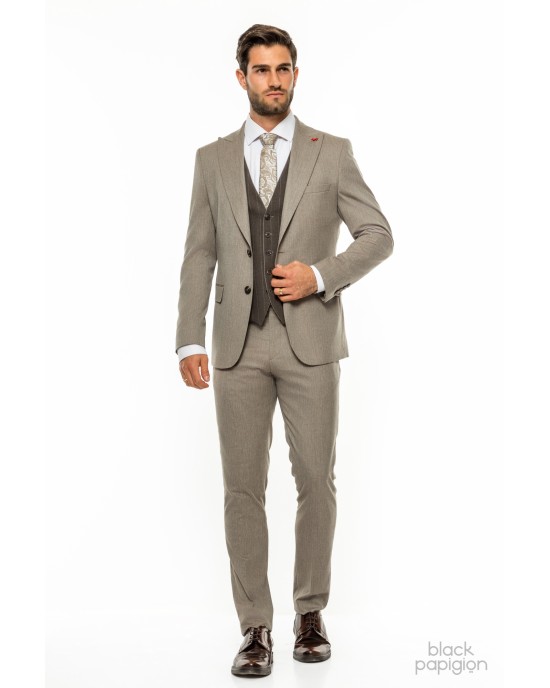 Κοστούμι Dezign μπεζ SLIM FIT