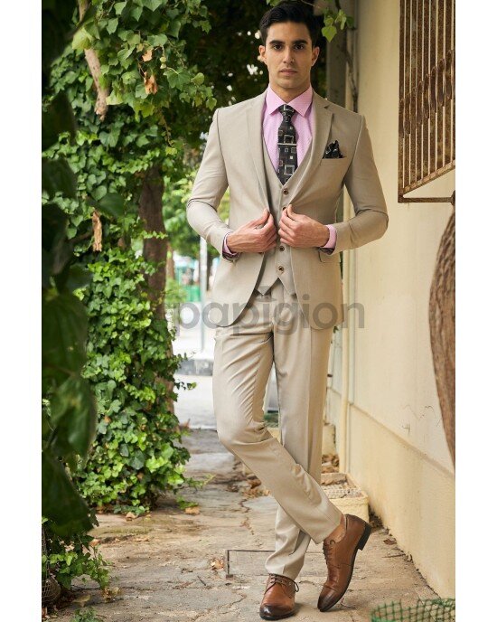 Κοστούμι Fabio Franco μπεζ SLIM FIT Κοστούμι Fabio Franco μπεζ SLIM FIT