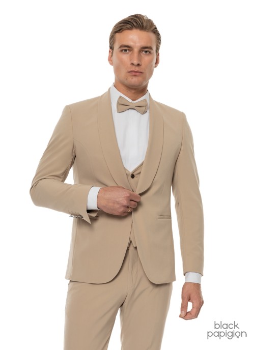 Κοστούμι 19V69 Italia Versace Abbigliamento Smoking Strech μπεζ SLIM FIT