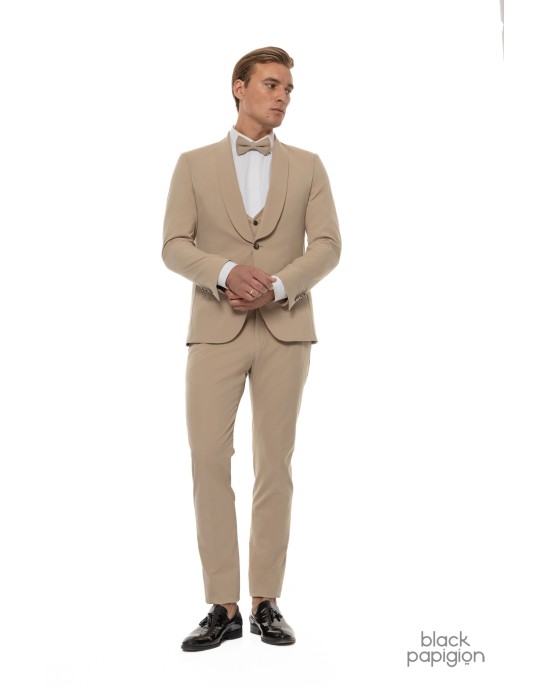 Κοστούμι 19V69 Italia Versace Abbigliamento Smoking Strech μπεζ SLIM FIT