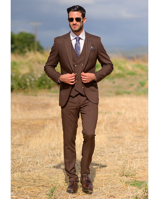 Κοστούμι Black Papigion καφέ SLIM FIT