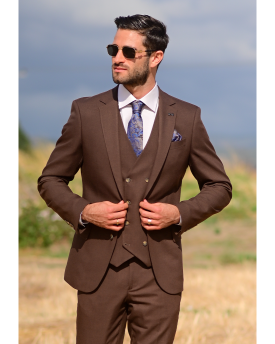 Κοστούμι Black Papigion καφέ SLIM FIT