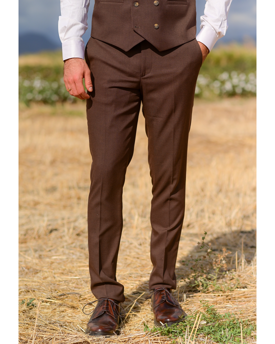 Κοστούμι Black Papigion καφέ SLIM FIT