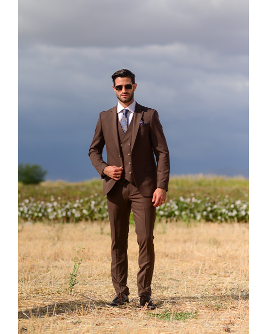 Κοστούμι Black Papigion καφέ SLIM FIT