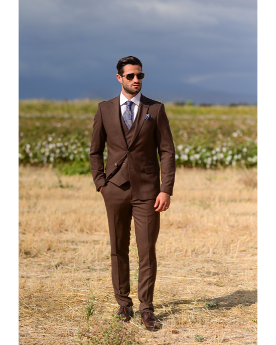 Κοστούμι Black Papigion καφέ SLIM FIT