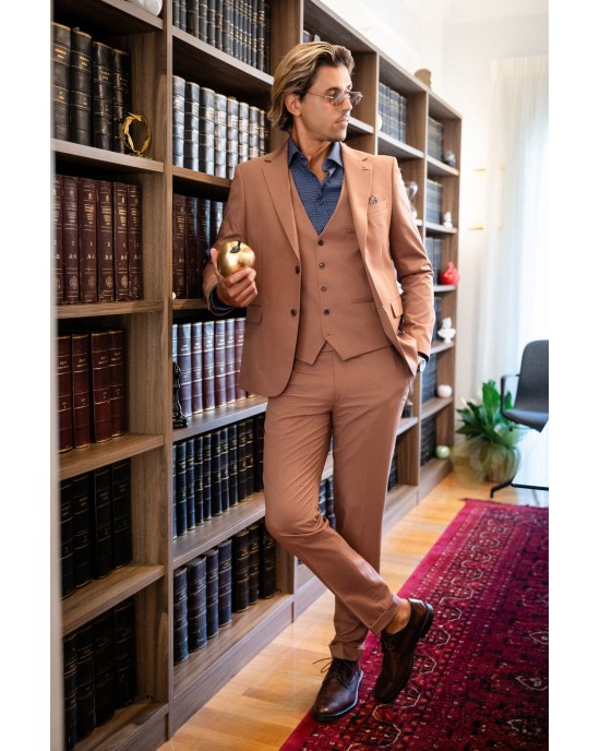 Κοστούμι Vittorio Rossi καφέ SLIM FIT