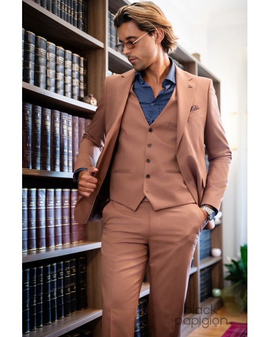 Κοστούμι Vittorio Rossi καφέ SLIM FIT