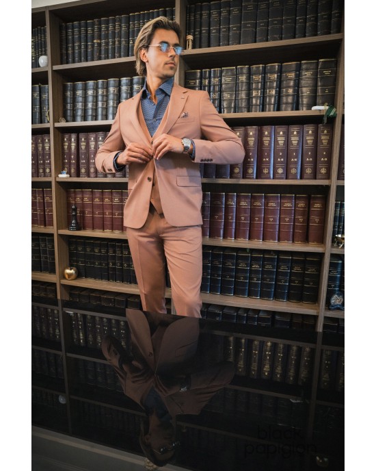 Κοστούμι Vittorio Rossi καφέ SLIM FIT
