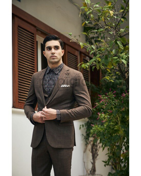 Κοστούμι Vittorio Tesino καφέ SLIM FIT Κοστούμι Vittorio Tesino καφέ SLIM FIT