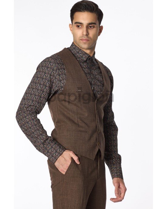 Κοστούμι Vittorio Tesino καφέ SLIM FIT Κοστούμι Vittorio Tesino καφέ SLIM FIT