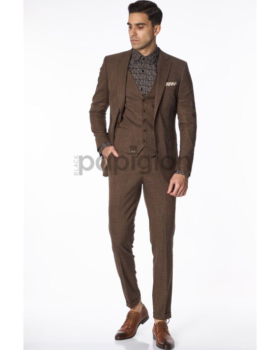 Κοστούμι Vittorio Tesino καφέ SLIM FIT Κοστούμι Vittorio Tesino καφέ SLIM FIT