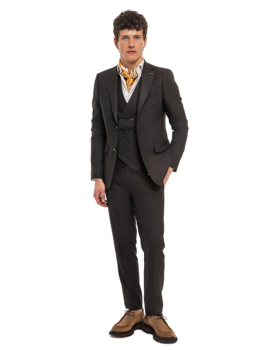 Κοστούμι Black Papigion καφέ SLIM FIT