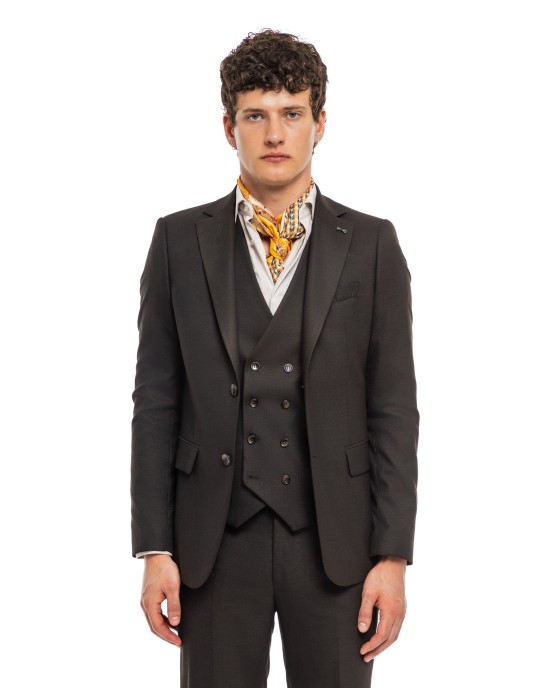 Κοστούμι Black Papigion καφέ SLIM FIT