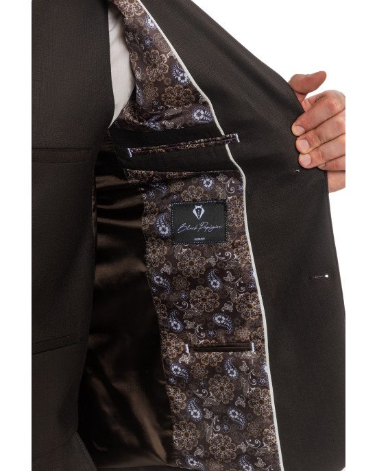Κοστούμι Black Papigion καφέ SLIM FIT