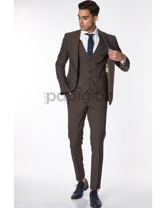 Κοστούμι Vittorio Trento καφέ SLIM FIT