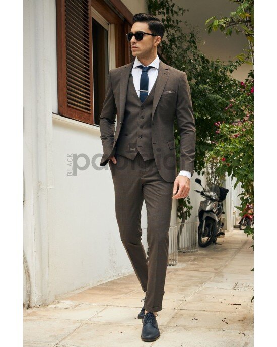 Κοστούμι Vittorio Trento καφέ SLIM FIT