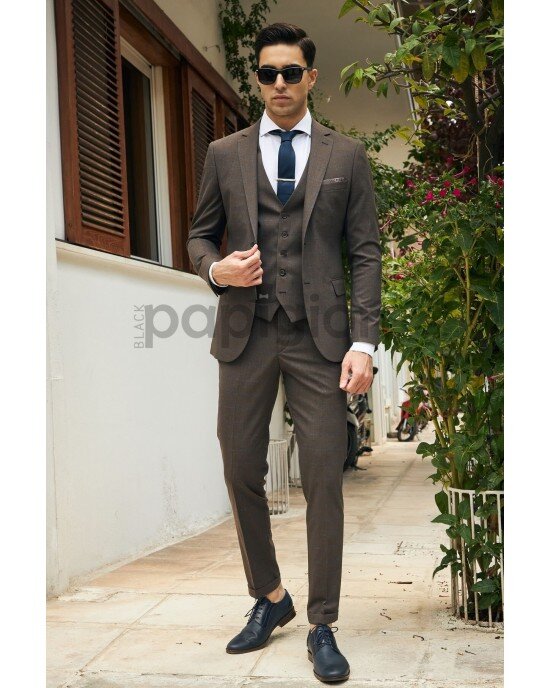 Κοστούμι Vittorio Trento καφέ SLIM FIT