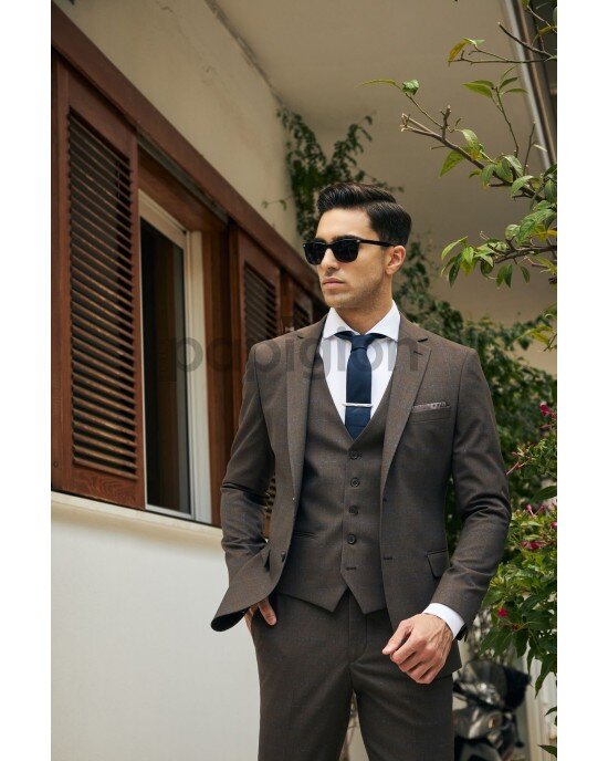 Κοστούμι Vittorio Trento καφέ SLIM FIT