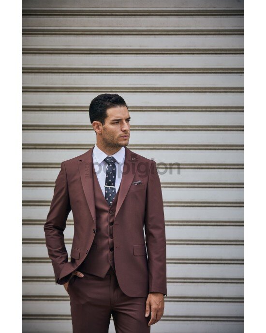 Κοστούμι Vittorio Firenze καφέ SLIM FIT