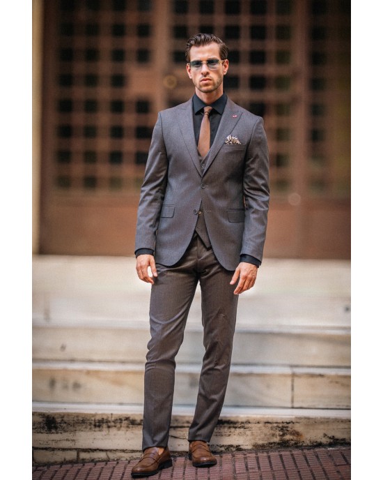 Κοστούμι Dezign καφέ SLIM FIT
