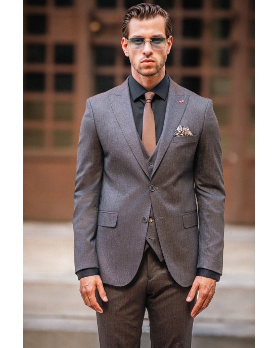 Κοστούμι Dezign καφέ SLIM FIT