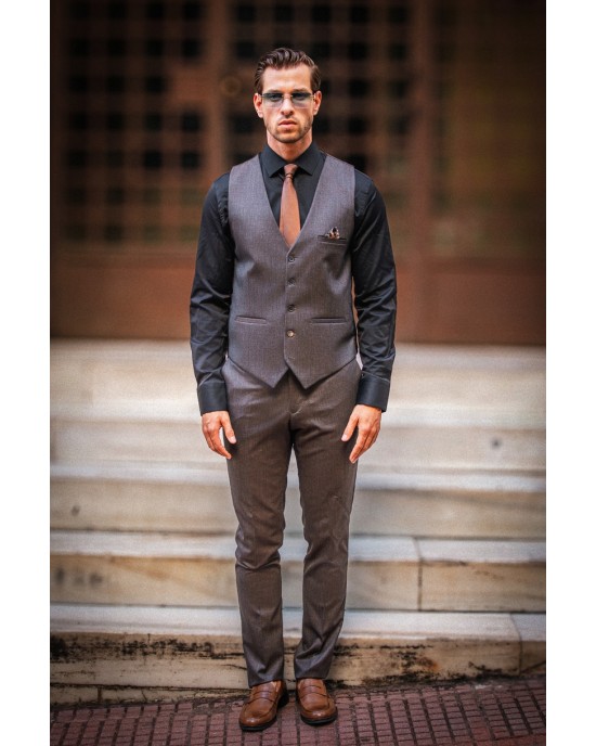 Κοστούμι Dezign καφέ SLIM FIT